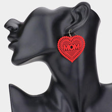 Load image into Gallery viewer, Red MOM Message Colored Brass Metal Heart Dangle Earrings
