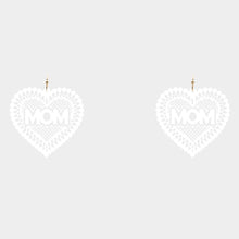 Load image into Gallery viewer, White MOM Message Colored Brass Metal Heart Dangle Earrings
