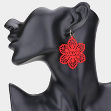 Load image into Gallery viewer, Red MAMA Message Colored Brass Metal Flower Dangle Earrings
