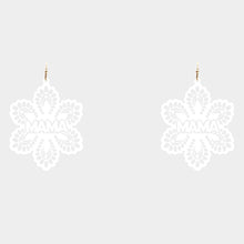 Load image into Gallery viewer, White MAMA Message Colored Brass Metal Flower Dangle Earrings
