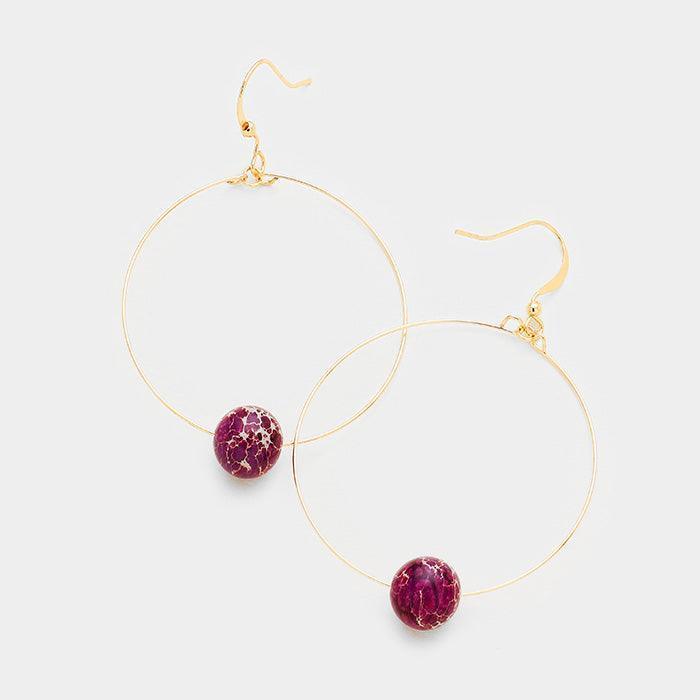 Purple Metal Hoop Marbled Ball Earrings - Jewelry Store by Erik Rayo