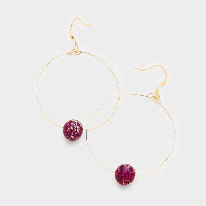 Purple Metal Hoop Marbled Ball Earrings