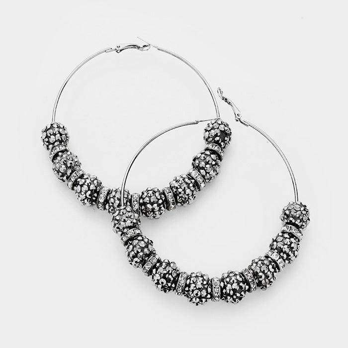 Hematite Oversized Shamballa Ball Hoop Earrings - Jewelry Store by Erik Rayo
