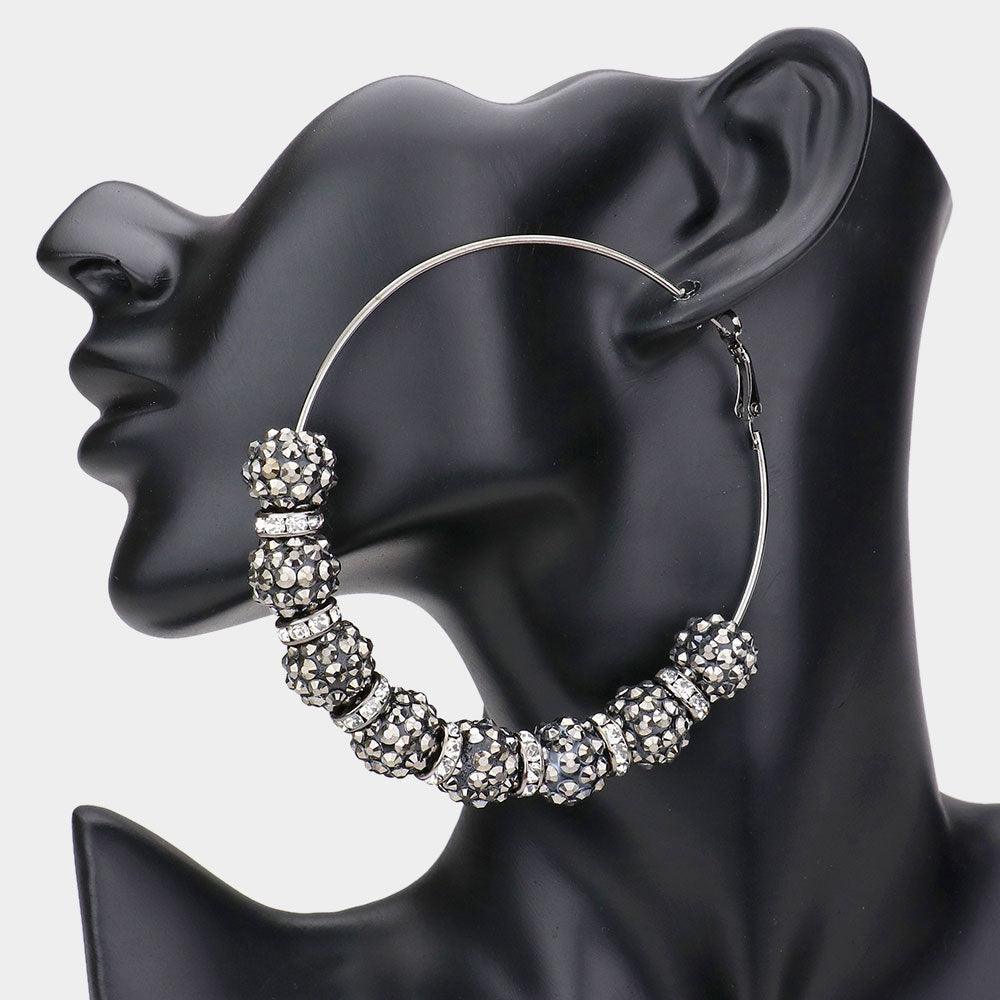 Hematite Oversized Shamballa Ball Hoop Earrings - Jewelry Store by Erik Rayo