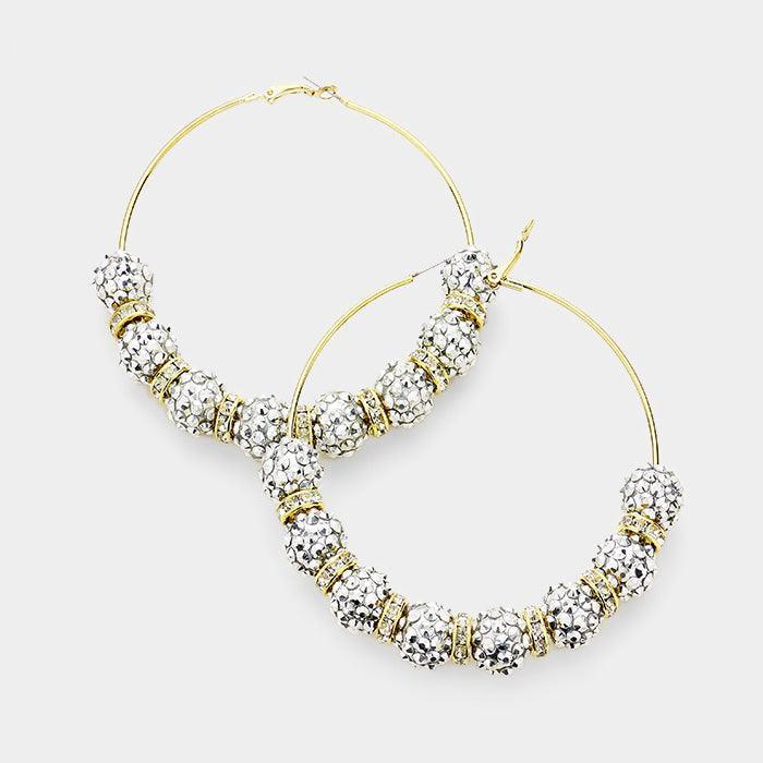 Silver Oversized Shamballa Ball Hoop Earrings - Jewelry Store by Erik Rayo