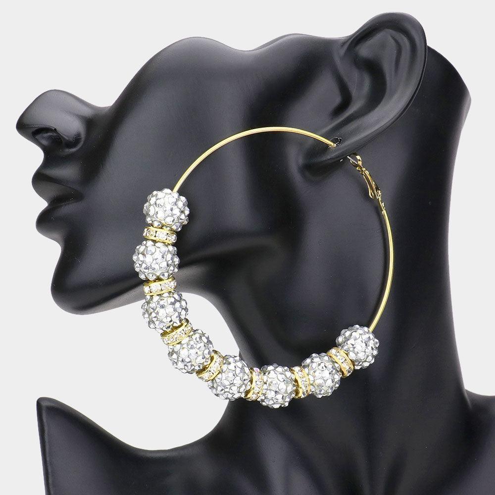 Silver Oversized Shamballa Ball Hoop Earrings - Jewelry Store by Erik Rayo
