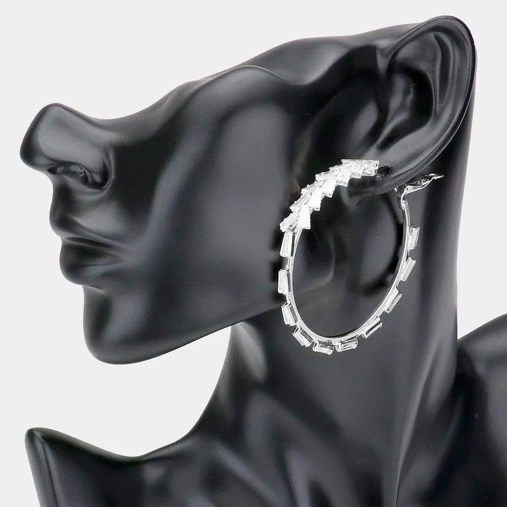 Silver Irregular Rectangle Stone Cluster Hoop Earrings - Jewelry Store by Erik Rayo