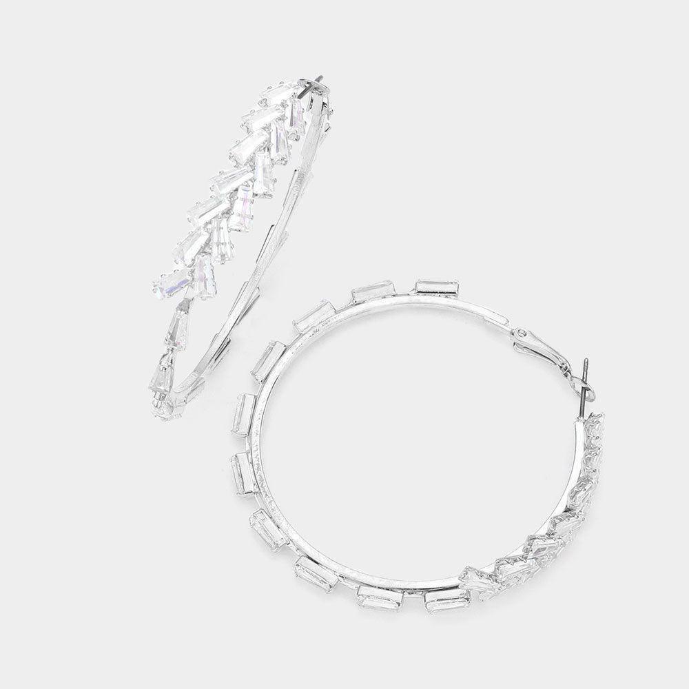 Silver Irregular Rectangle Stone Cluster Hoop Earrings - Jewelry Store by Erik Rayo