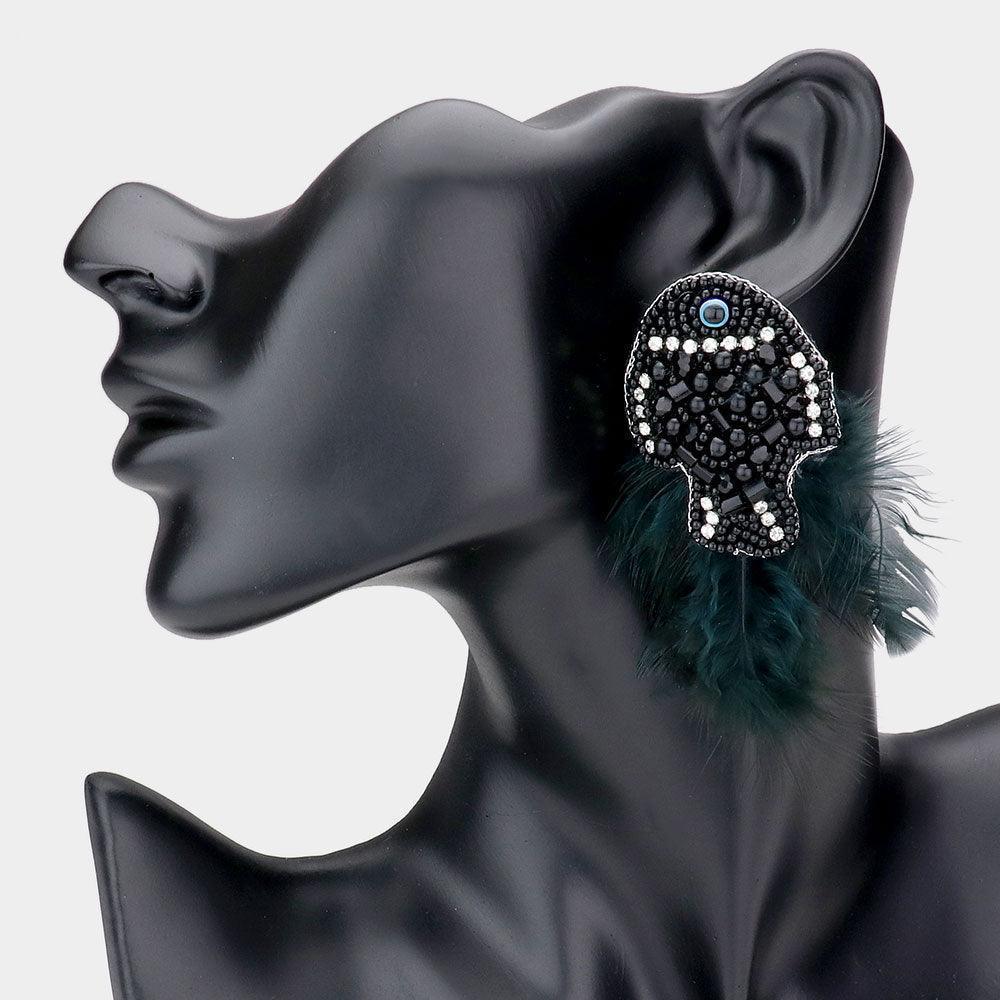Black Multi Beaded Feather Fish Earrings - Jewelry Store by Erik Rayo