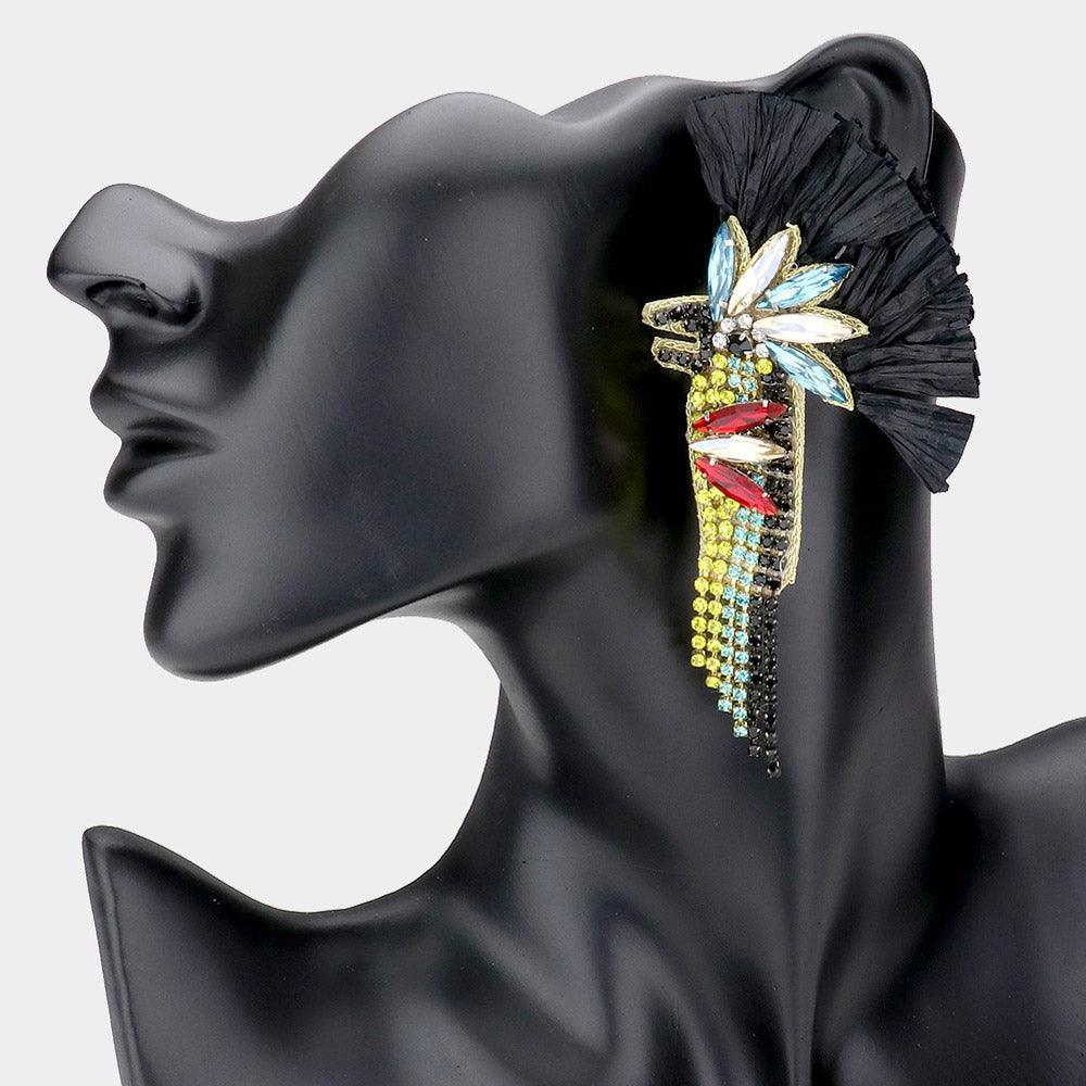 Black Raffia Multi Stone Bird Earrings - Jewelry Store by Erik Rayo