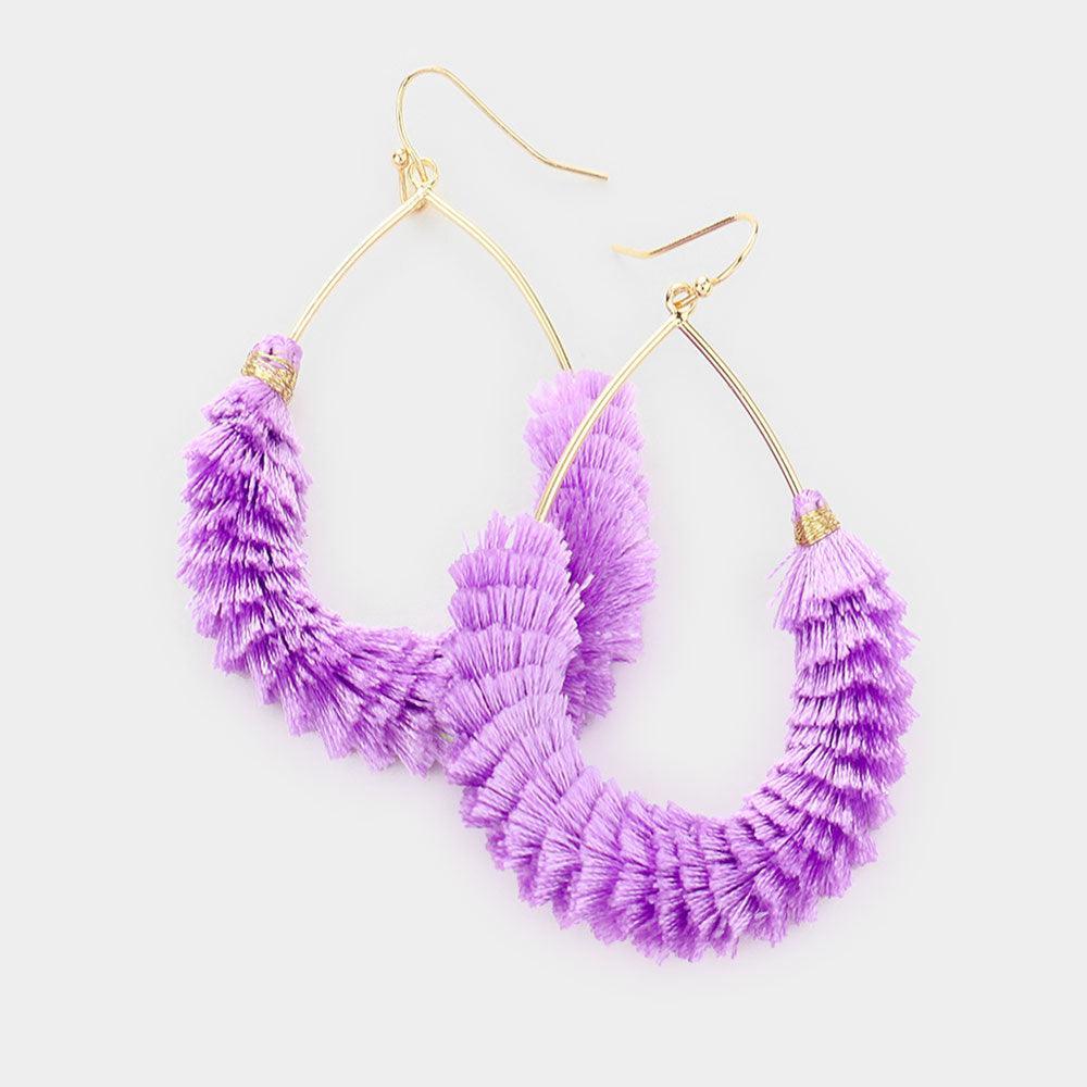 Lavender Open Metal Teardrop Tassel Earrings