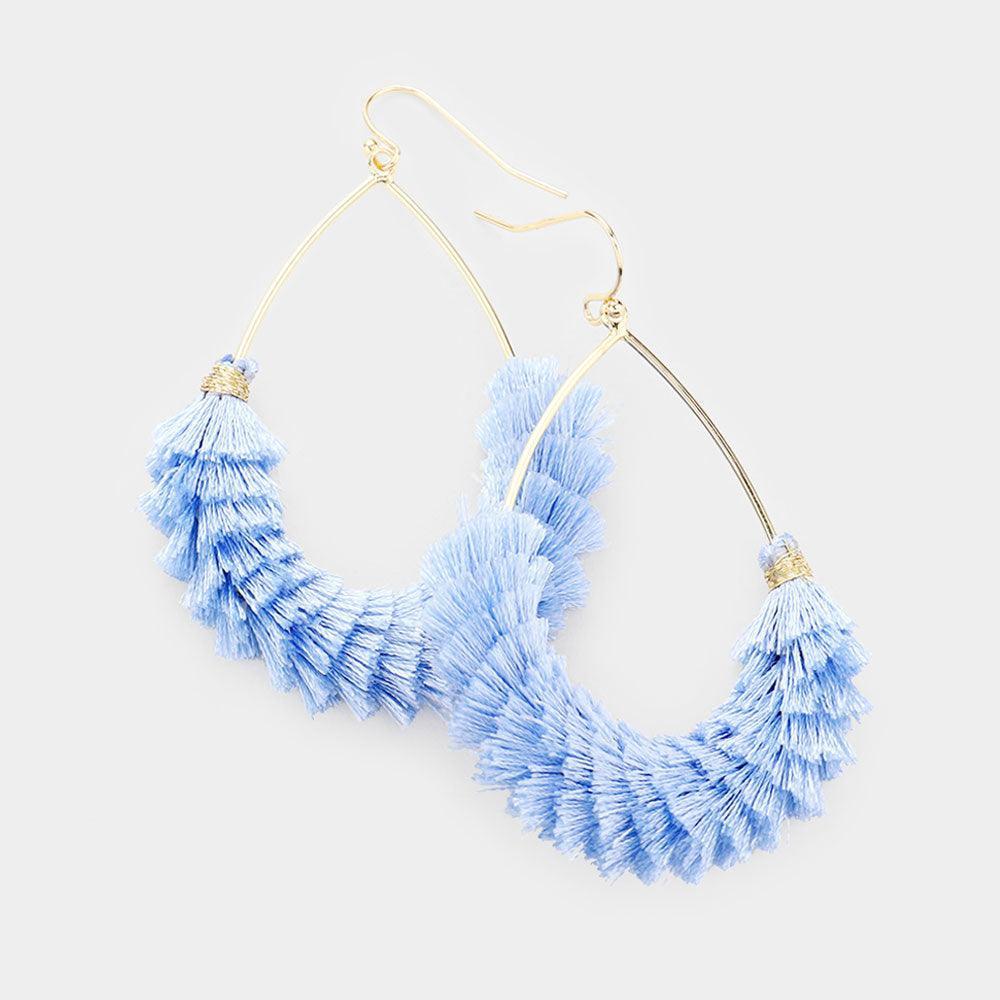 Blue Open Metal Teardrop Tassel Earrings - Jewelry Store by Erik Rayo