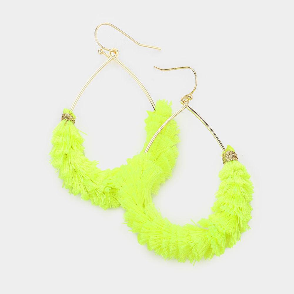 Yellow Open Metal Teardrop Tassel Earrings