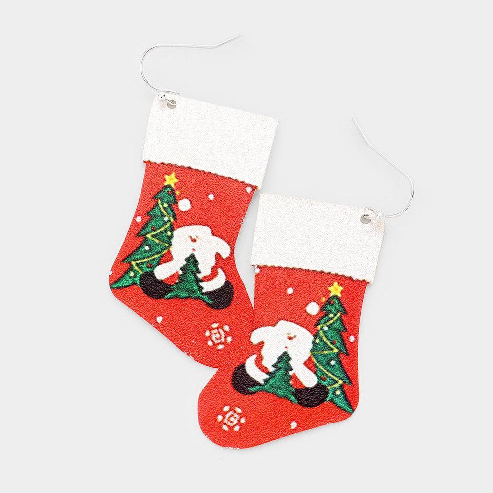 Red Santa Claus Christmas Socks Print Metal Earrings - Jewelry Store by Erik Rayo
