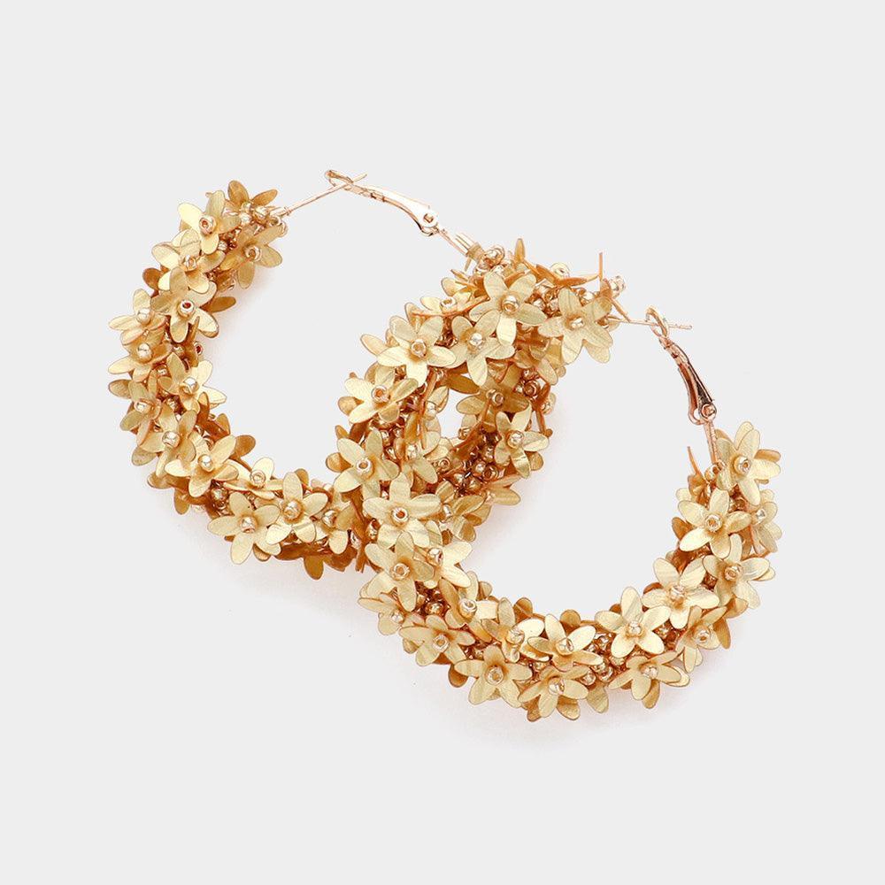 Gold Sequin Flower Hoop Earrings - Jewelry Store by Erik Rayo