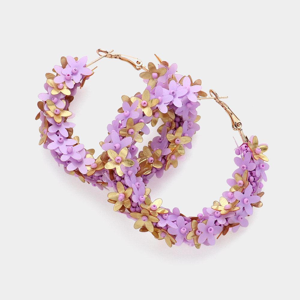 Lavender Sequin Flower Hoop Earrings - Jewelry Store by Erik Rayo