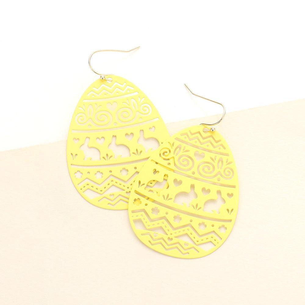 Yellow Cut Out Bunny Detailed Easter Egg Dangle Earrings