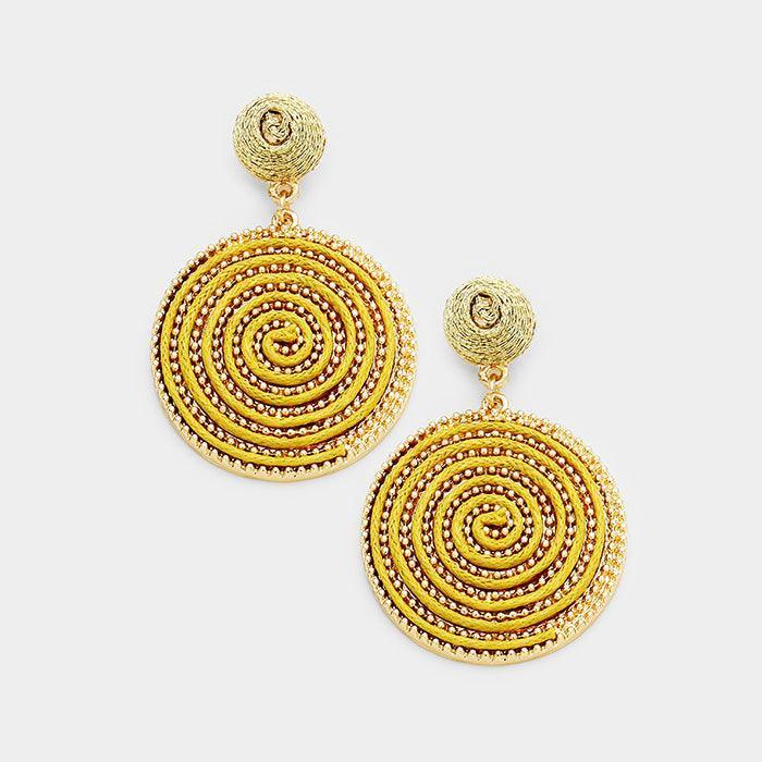 Gold Swirl Thread Wrapped Disc Dangle Earrings - Jewelry Store by Erik Rayo
