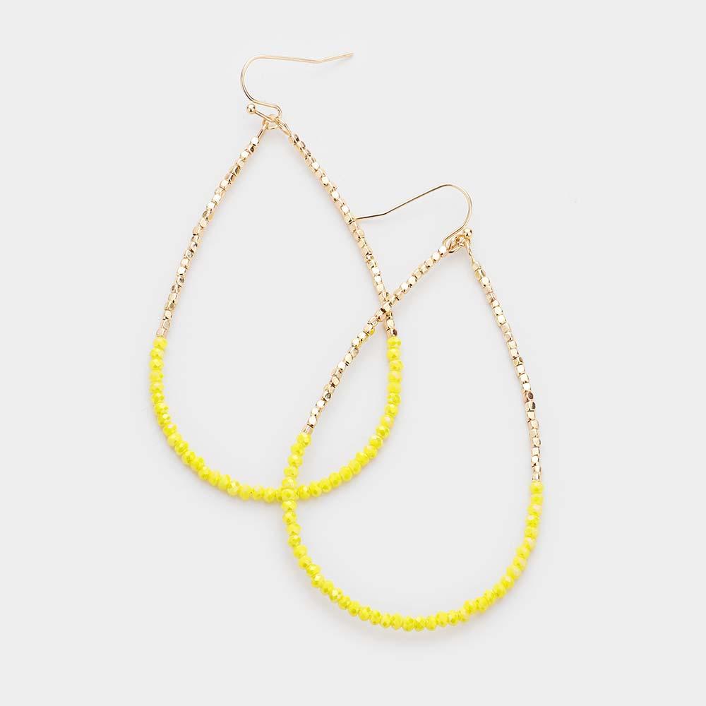 Yellow Beaded Open Teardrop Dangle Earrings