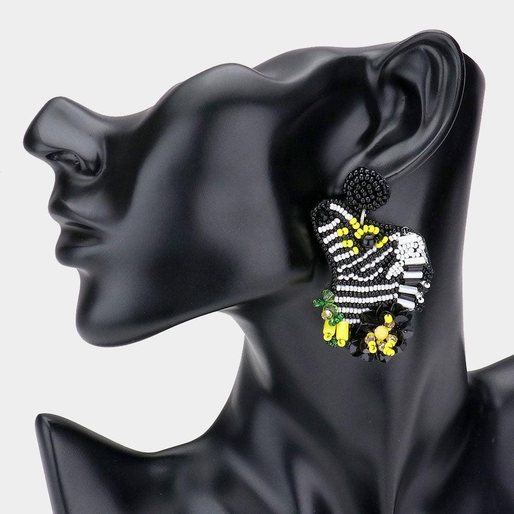 Black Seed Beaded Zebra Earrings - Jewelry Store by Erik Rayo