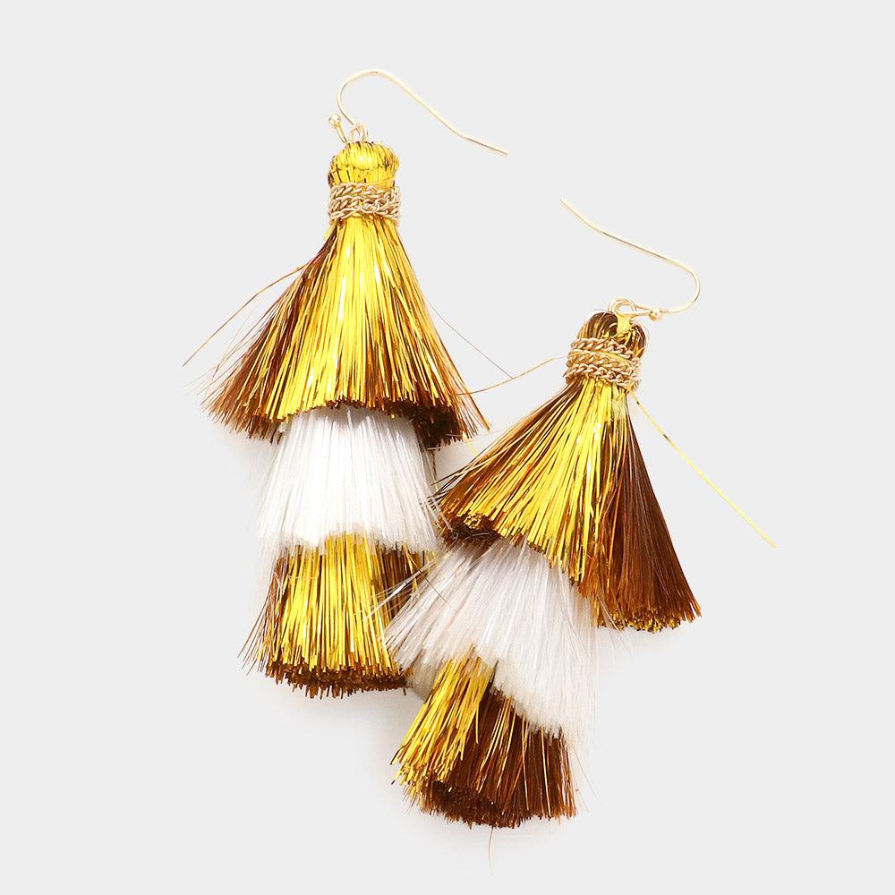 White Christmas Triple Tassel Layered Dangle Earrings