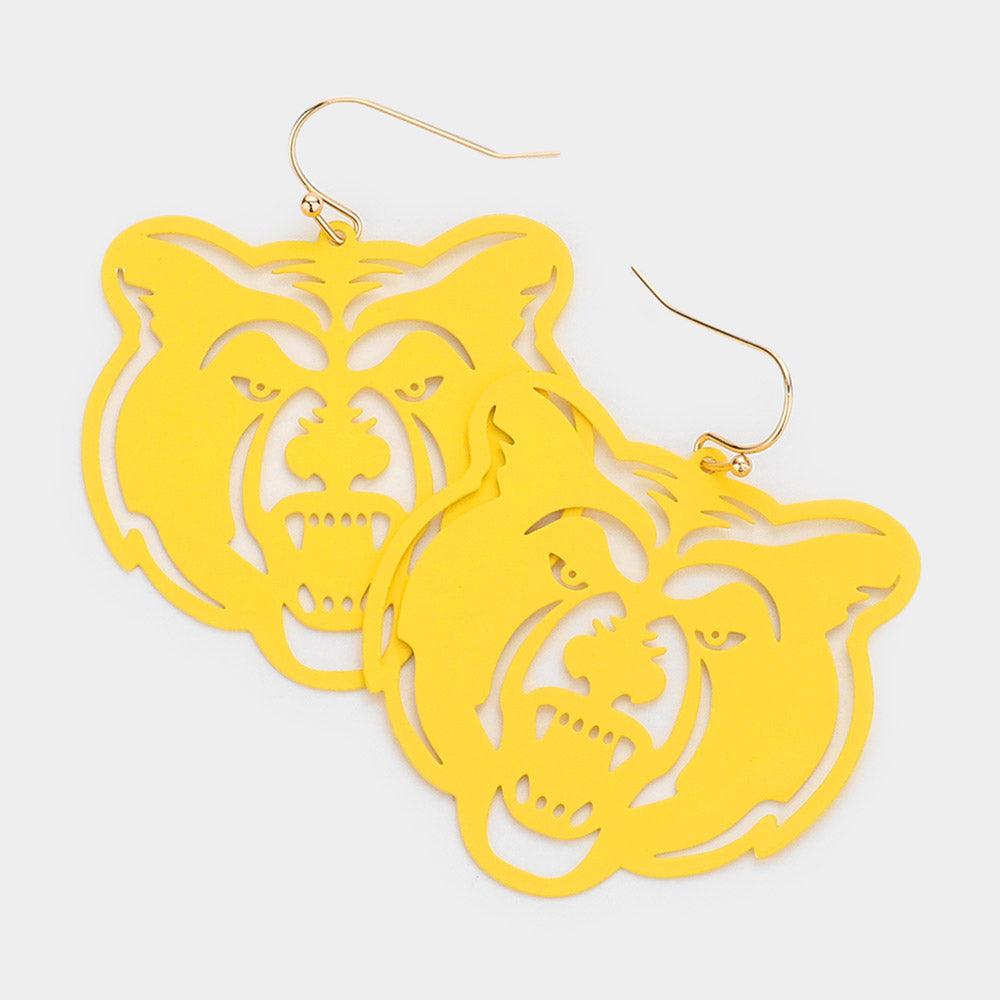 Yellow Cut Out Bear Dangle Earrings