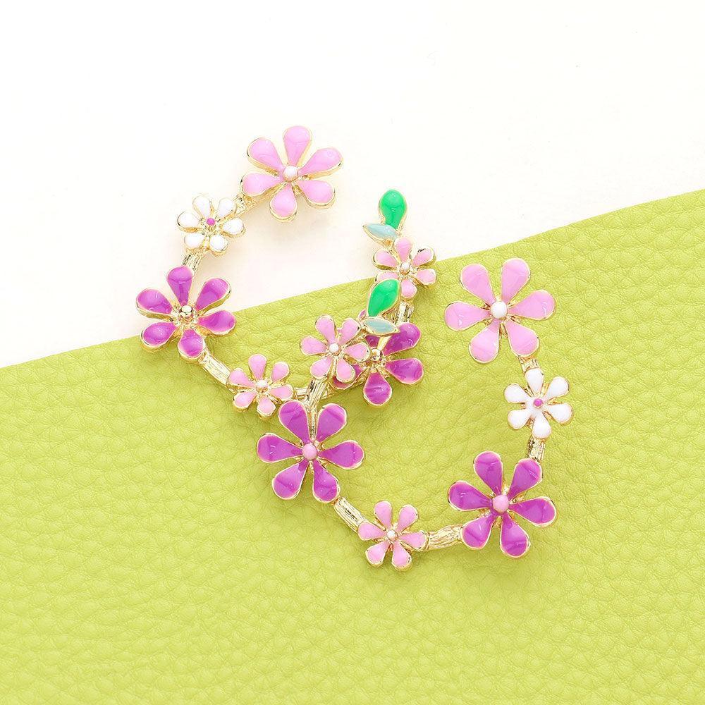 Lavender Enamel Flower Cluster Teardrop Earrings - Jewelry Store by Erik Rayo