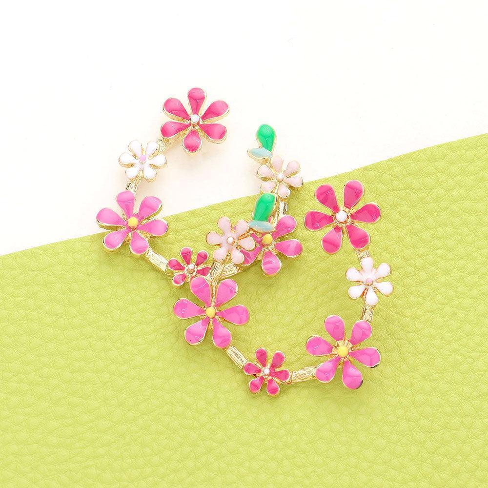 Pink Enamel Flower Cluster Teardrop Earrings - Jewelry Store by Erik Rayo