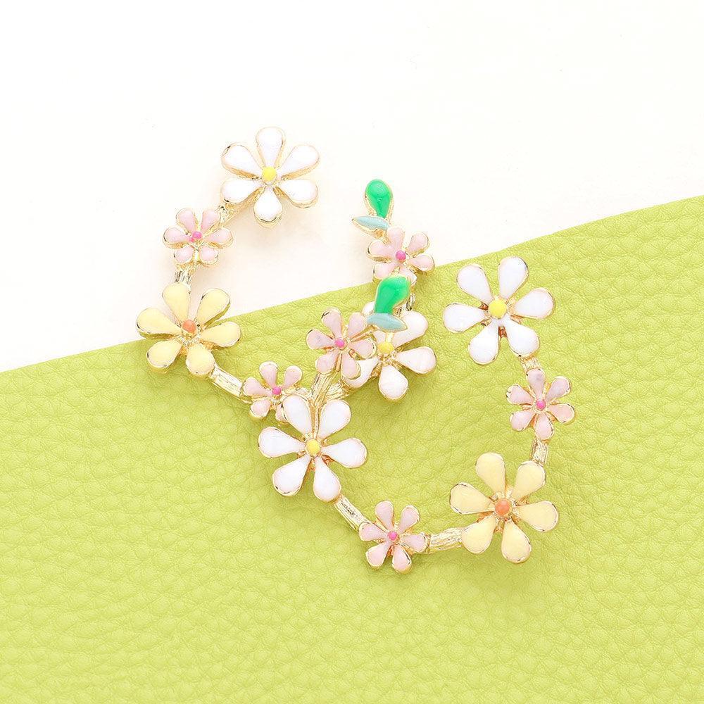 White Enamel Flower Cluster Teardrop Earrings - Jewelry Store by Erik Rayo