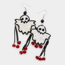 Load image into Gallery viewer, White Seed Bead Ghost Dangle Earrings
