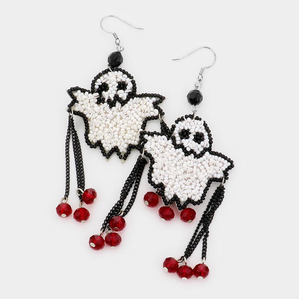 White Seed Bead Ghost Dangle Earrings