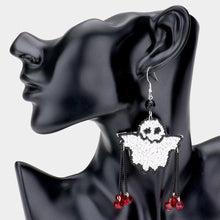 Load image into Gallery viewer, White Seed Bead Ghost Dangle Earrings
