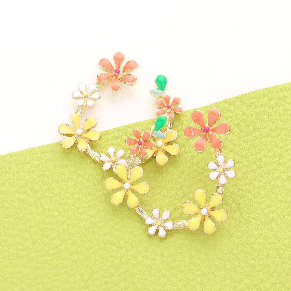 Yellow Enamel Flower Cluster Teardrop Earrings - Jewelry Store by Erik Rayo