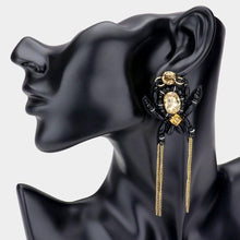 Load image into Gallery viewer, Black Multi Beaded Spider Dropped Metal Chain Dangle Earrings
