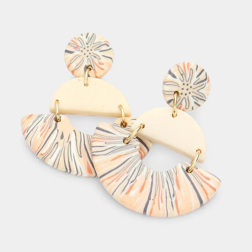Patterned Geometric Clay Link Dangle Earrings - Jewelry Store by Erik Rayo