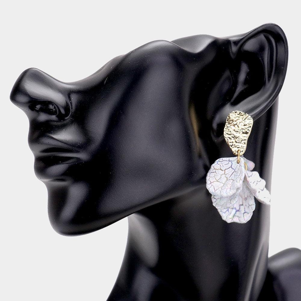 Gray Abstract Metal Shell Cluster Dangle Earrings - Jewelry Store by Erik Rayo