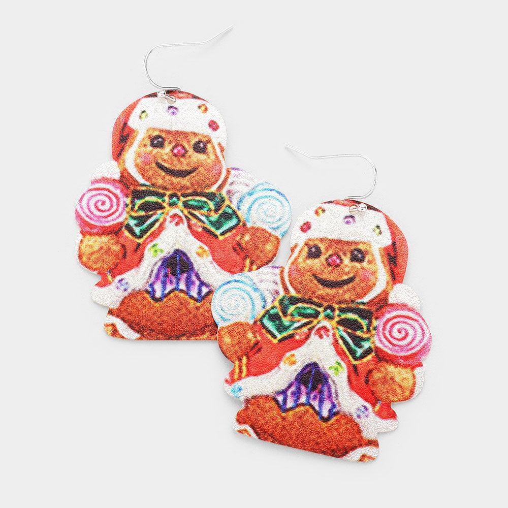 Candy Cane Print Metal Earrings - Jewelry Store by Erik Rayo