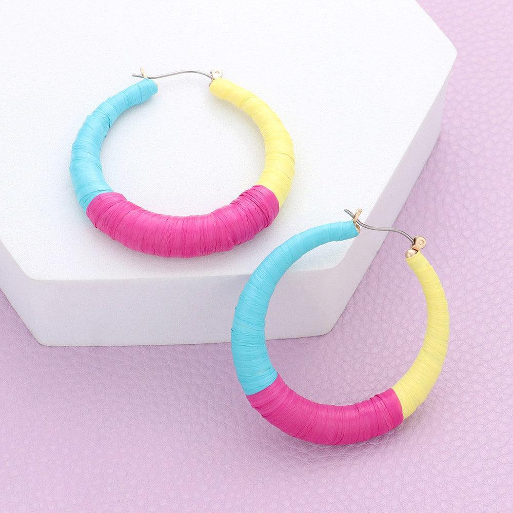 Raffia Wrapped Hoop Pin Catch Earrings - Jewelry Store by Erik Rayo