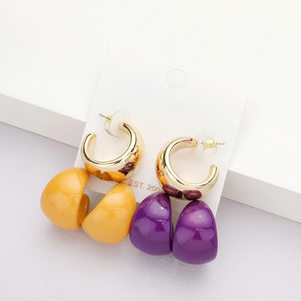 Mustard 3Pairs - Metal Resin Hoop Earrings