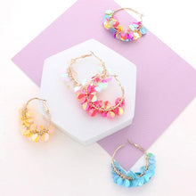 Load image into Gallery viewer, Green Petal Cluster Hoop Earrings
