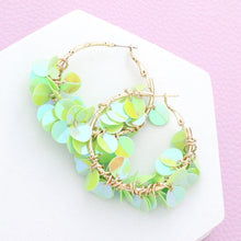 Load image into Gallery viewer, Green Petal Cluster Hoop Earrings
