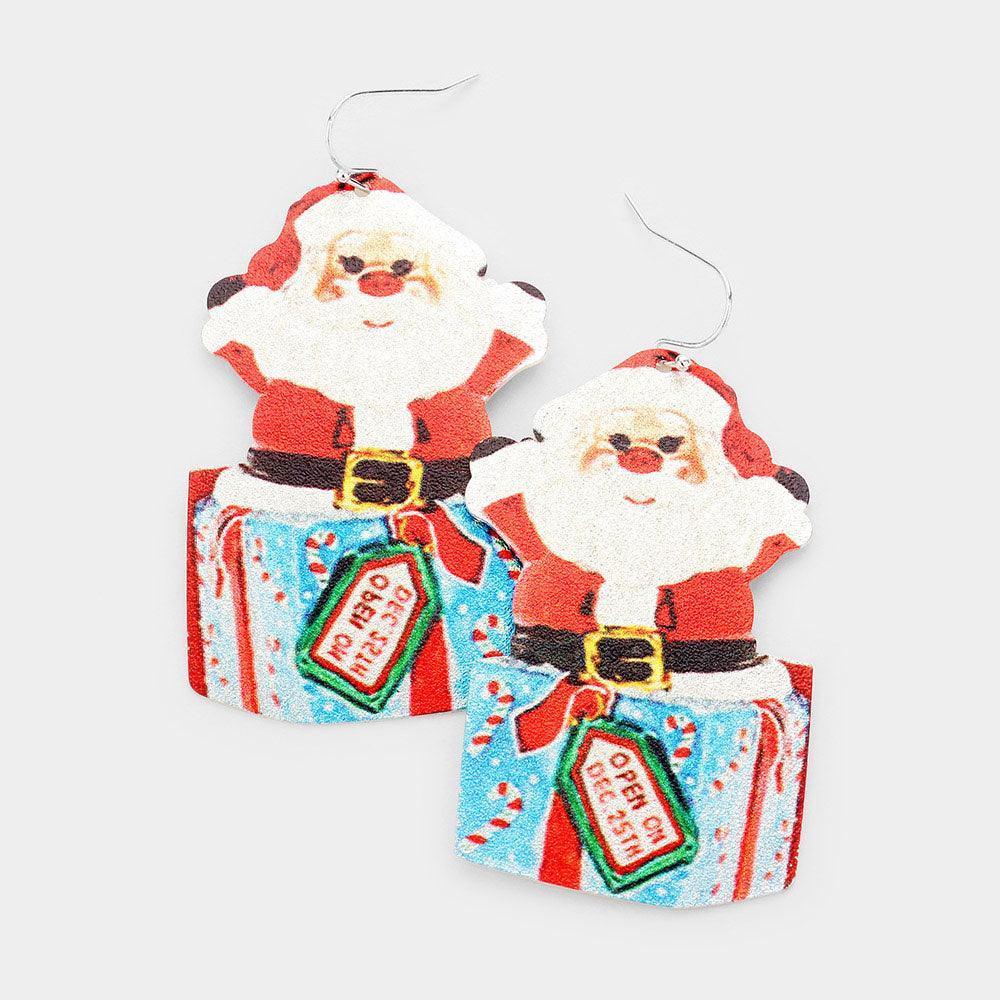 Santa Claus Print Metal Earrings - Jewelry Store by Erik Rayo