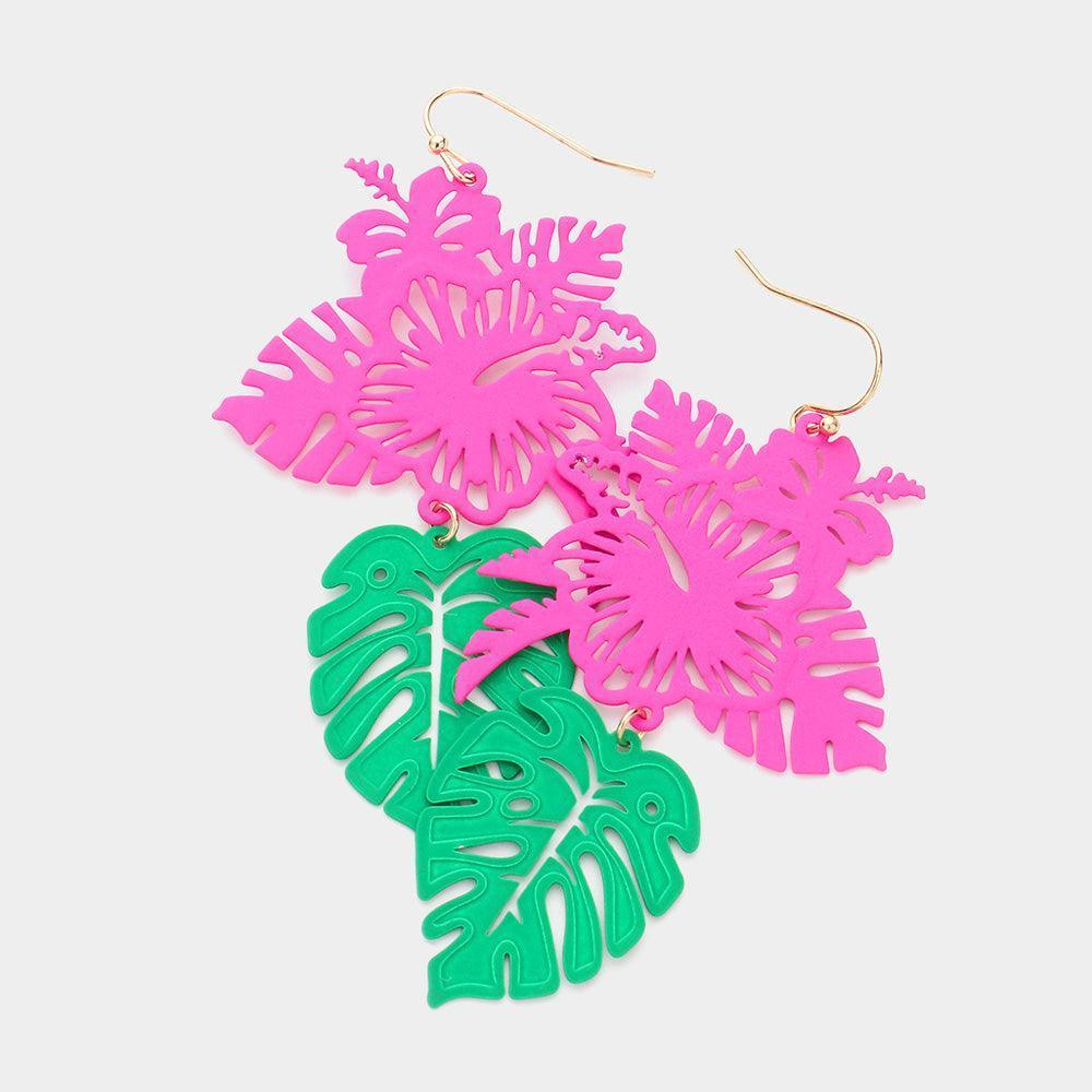 Colored Tropical Leaf Link Dangle Earrings - Jewelry Store by Erik Rayo