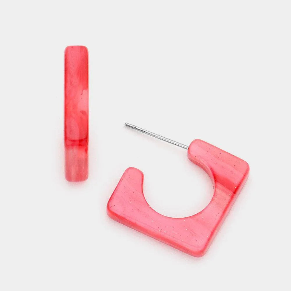 Red Celluloid Acetate Square Earrings - Jewelry Store by Erik Rayo