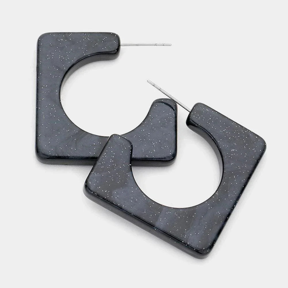 Black Celluloid Acetate Square Earrings - Jewelry Store by Erik Rayo