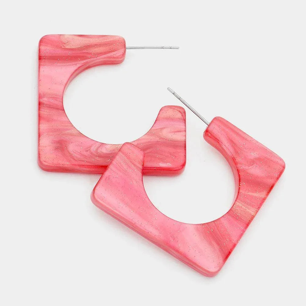 Red Celluloid Acetate Square Earrings - Jewelry Store by Erik Rayo
