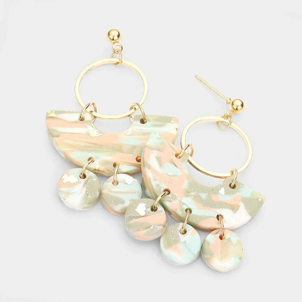 Peach Open Metal Circle Patterned Geometric Clay Link Dangle Earrings - Jewelry Store by Erik Rayo