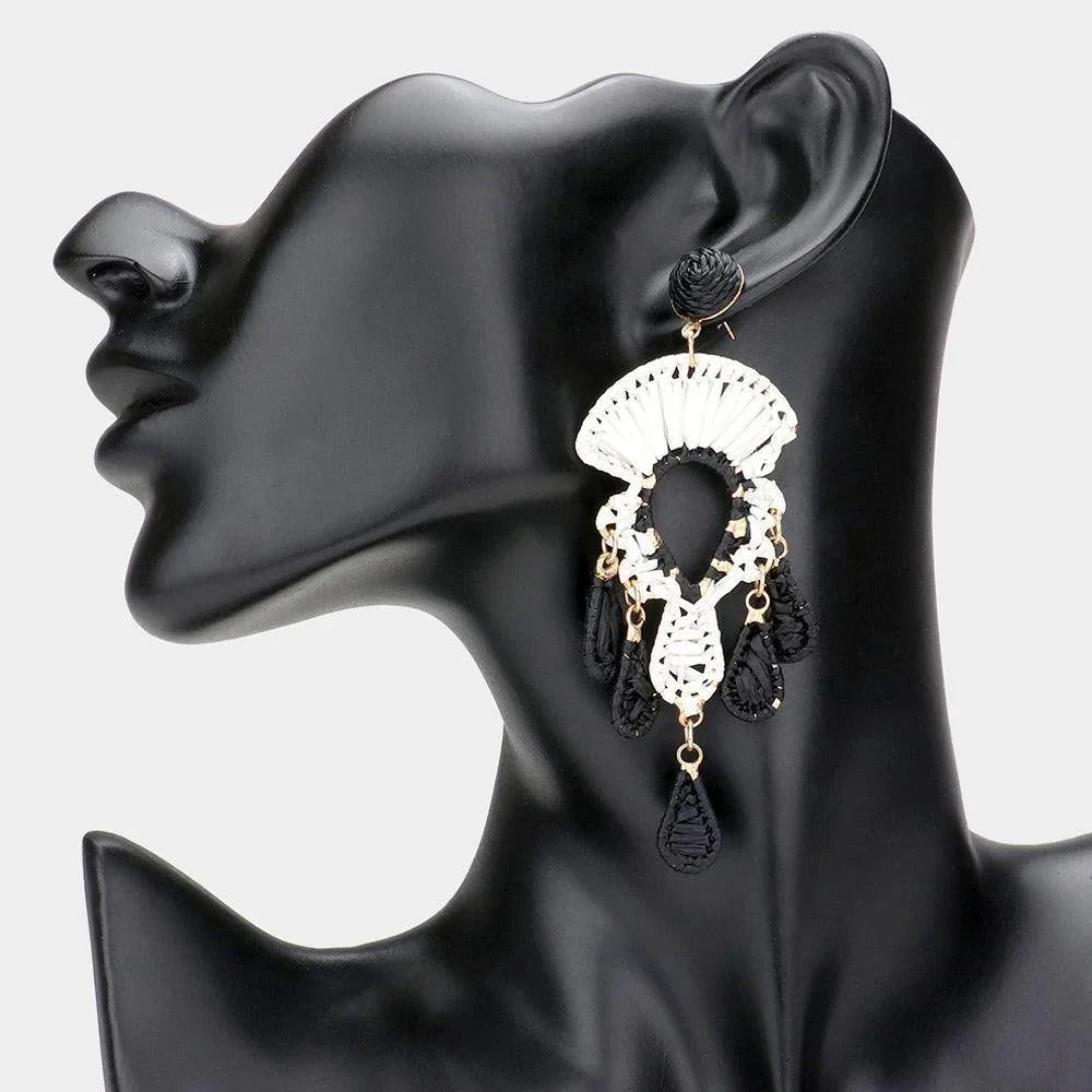 Black Raffia Wrapped Abstract Link Dangle Earrings - Jewelry Store by Erik Rayo