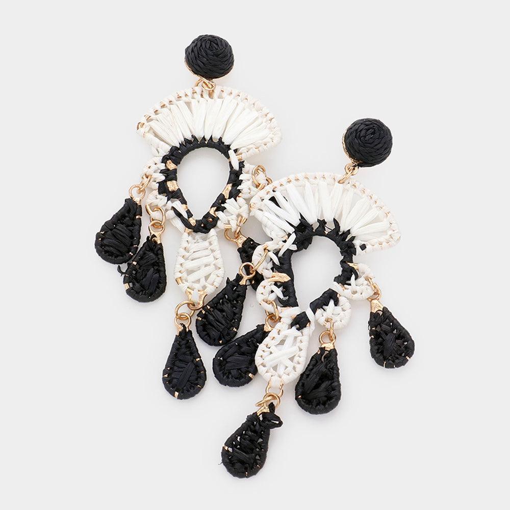 Black Raffia Wrapped Abstract Link Dangle Earrings - Jewelry Store by Erik Rayo