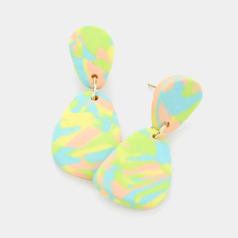Green Abstract Clay Link Dangle Earrings - Jewelry Store by Erik Rayo